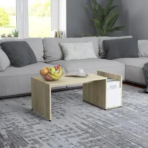 vidaXL Coffee Table End Table with Storage White and Sonoma Oak Engineered Wood vidaXL Coffee Table End Table with Storage White and Sonoma Oak Engineered Wood