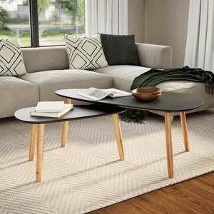 vidaXL Nesting Coffee Table 2 pcs, Side Tables with Solid Pine Wood Legs, Scandinavian Style End Table for Living Room, Black vidaXL Nesting Coffee Table 2 pcs, Side Tables with Solid Pine Wood Legs, Scandinavian Style End Table for Living Room, Black