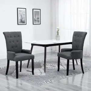 vidaXL Dining Chair Accent Upholstered Chair with Armrests Dark Gray Fabric vidaXL Dining Chair Accent Upholstered Chair with Armrests Dark Gray Fabric
