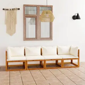 vidaXL Patio Lounge Set Sectional Sofa with Cushion Cream Solid Acacia Wood vidaXL Patio Lounge Set Sectional Sofa with Cushion Cream Solid Acacia Wood