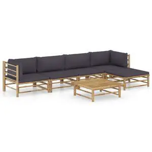 vidaXL Patio Lounge Set 6 Piece with Dark Gray Cushions Bamboo Garden Seat vidaXL Patio Lounge Set 6 Piece with Dark Gray Cushions Bamboo Garden Seat