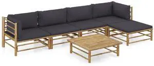 vidaXL Patio Lounge Set 6 Piece with Dark Gray Cushions Bamboo Garden Seat vidaXL Patio Lounge Set 6 Piece with Dark Gray Cushions Bamboo Garden Seat