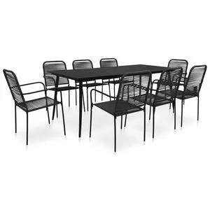 vidaXL Patio Dining Set 9 Pieces Cotton Rope and Steel Black Outdoor Garden vidaXL Patio Dining Set 9 Pieces Cotton Rope and Steel Black Outdoor Garden