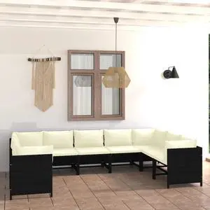 vidaXL Patio Lounge Set 9 Piece Sectional Sofa with Cushions Poly Rattan Black vidaXL Patio Lounge Set 9 Piece Sectional Sofa with Cushions Poly Rattan Black