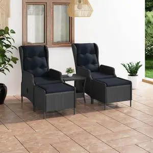 vidaXL Patio Furniture Set 3 Piece Sofa Chair with Table Poly Rattan Dark Gray vidaXL Patio Furniture Set 3 Piece Sofa Chair with Table Poly Rattan Dark Gray