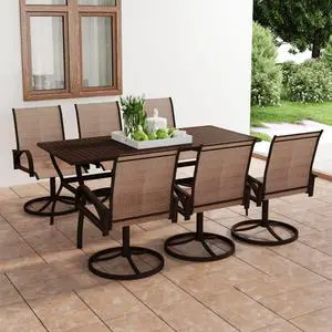 vidaXL Patio Dining Set 7 Pieces Textilene and Steel Outdoor Garden Dinner vidaXL Patio Dining Set 7 Pieces Textilene and Steel Outdoor Garden Dinner