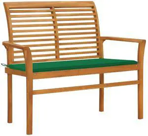vidaXL Outdoor Patio Bench Garden Bench with Green Cushion Solid Wood Teak vidaXL Outdoor Patio Bench Garden Bench with Green Cushion Solid Wood Teak