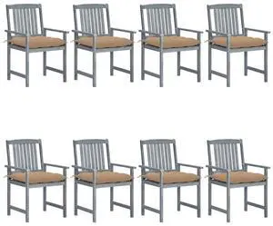 vidaXL 8x Solid Acacia Wood Patio Chairs with Cushions Gray Garden Seating vidaXL 8x Solid Acacia Wood Patio Chairs with Cushions Gray Garden Seating