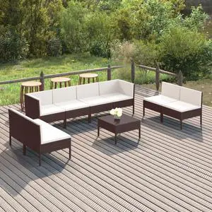 vidaXL Patio Lounge Set Outdoor Sectional Sofa Set 9 Piece Poly Rattan Brown vidaXL Patio Lounge Set Outdoor Sectional Sofa Set 9 Piece Poly Rattan Brown