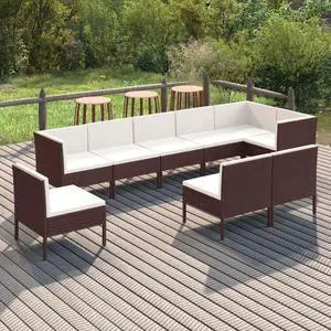 vidaXL Patio Lounge Set Outdoor Sectional Sofa Set 9 Piece Poly Rattan Brown vidaXL Patio Lounge Set Outdoor Sectional Sofa Set 9 Piece Poly Rattan Brown
