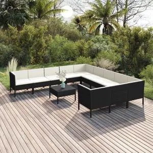 vidaXL Patio Lounge Set 12 Piece with Cushions Poly Rattan Black Garden Sofa vidaXL Patio Lounge Set 12 Piece with Cushions Poly Rattan Black Garden Sofa