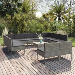 vidaXL Patio Lounge Set Outdoor Sectional Sofa Set 12 Piece Poly Rattan Gray vidaXL Patio Lounge Set Outdoor Sectional Sofa Set 12 Piece Poly Rattan Gray
