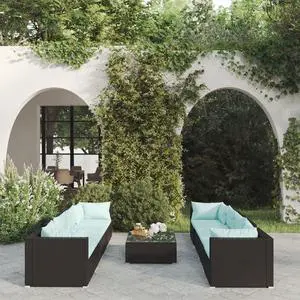 vidaXL Patio Lounge Set Outdoor Sectional Sofa Set 9 Piece Poly Rattan Black vidaXL Patio Lounge Set Outdoor Sectional Sofa Set 9 Piece Poly Rattan Black