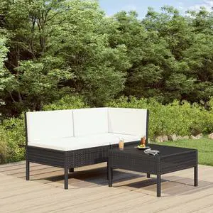 vidaXL Patio Furniture Set 3 Piece Patio Sofa with Table Poly Rattan Black vidaXL Patio Furniture Set 3 Piece Patio Sofa with Table Poly Rattan Black