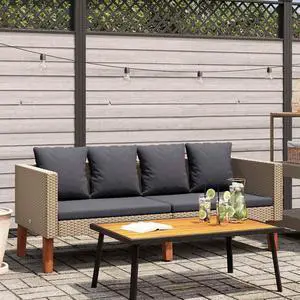 vidaXL Patio Sofa Loveseat with Cushions Chair for Backyard PE Rattan Beige vidaXL Patio Sofa Loveseat with Cushions Chair for Backyard PE Rattan Beige