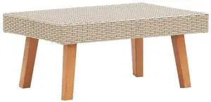 vidaXL Coffee Table Outdoor Side Table Solid Eucalyptus Wood PE Rattan Beige vidaXL Coffee Table Outdoor Side Table Solid Eucalyptus Wood PE Rattan Beige