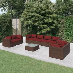 vidaXL Patio Lounge Set Outdoor Sectional Sofa Set 9 Piece Poly Rattan Brown vidaXL Patio Lounge Set Outdoor Sectional Sofa Set 9 Piece Poly Rattan Brown