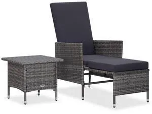 vidaXL Patio Furniture Set 2 Piece Sofa Chair with Coffee Table Rattan Gray vidaXL Patio Furniture Set 2 Piece Sofa Chair with Coffee Table Rattan Gray