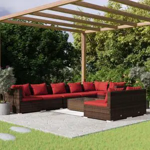 vidaXL Patio Lounge Set Outdoor Sectional Sofa Set 9 Piece Brown Poly Rattan vidaXL Patio Lounge Set Outdoor Sectional Sofa Set 9 Piece Brown Poly Rattan
