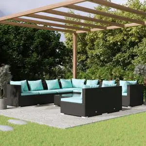 vidaXL Patio Lounge Set Outdoor Sectional Sofa Set 10 Piece Black Poly Rattan vidaXL Patio Lounge Set Outdoor Sectional Sofa Set 10 Piece Black Poly Rattan