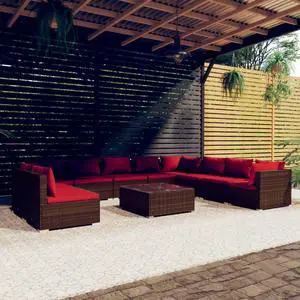 vidaXL Patio Lounge Set Outdoor Sectional Sofa Set 11 Piece Brown Poly Rattan vidaXL Patio Lounge Set Outdoor Sectional Sofa Set 11 Piece Brown Poly Rattan
