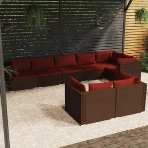 vidaXL Patio Lounge Set Outdoor Sectional Sofa Set 8 Piece Brown Poly Rattan vidaXL Patio Lounge Set Outdoor Sectional Sofa Set 8 Piece Brown Poly Rattan