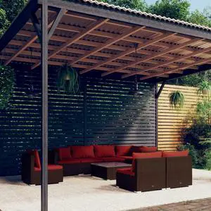 vidaXL Patio Lounge Set Outdoor Sectional Sofa Set 9 Piece Poly Rattan Brown vidaXL Patio Lounge Set Outdoor Sectional Sofa Set 9 Piece Poly Rattan Brown