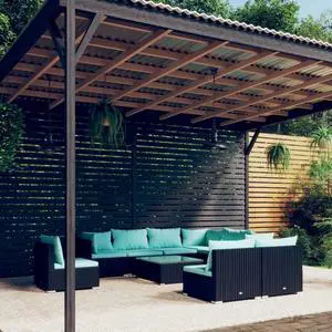 vidaXL Patio Lounge Set Outdoor Sectional Sofa Set 10 Piece Poly Rattan Black vidaXL Patio Lounge Set Outdoor Sectional Sofa Set 10 Piece Poly Rattan Black