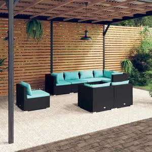 vidaXL Patio Lounge Set Outdoor Sectional Sofa Set 8 Piece Poly Rattan Black vidaXL Patio Lounge Set Outdoor Sectional Sofa Set 8 Piece Poly Rattan Black