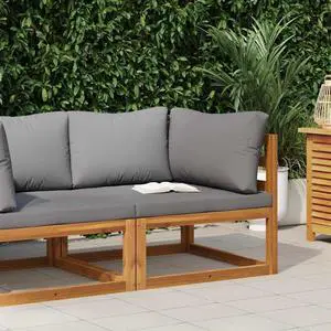 vidaXL Solid Acacia Wood Sectional Corner Sofa & Dark Gray Cushion Furniture vidaXL Solid Acacia Wood Sectional Corner Sofa & Dark Gray Cushion Furniture