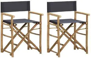 vidaXL Folding Director's Chairs 2 Pcs Camping Chair Dark Gray Bamboo and Fabric vidaXL Folding Director's Chairs 2 Pcs Camping Chair Dark Gray Bamboo and Fabric