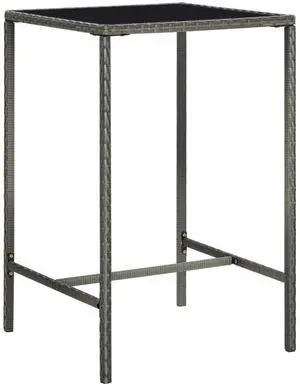 vidaXL Patio Bar Table Outdoor Pub Counter Table with Glass Top PE Rattan Gray vidaXL Patio Bar Table Outdoor Pub Counter Table with Glass Top PE Rattan Gray