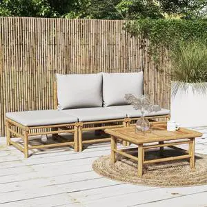 vidaXL Patio Furniture Set 4 Piece Lounge Set with Light Gray Cushions Bamboo vidaXL Patio Furniture Set 4 Piece Lounge Set with Light Gray Cushions Bamboo