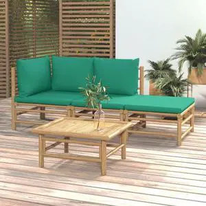 vidaXL Patio Furniture Set 4 Piece Sectional Sofa with Green Cushions Bamboo vidaXL Patio Furniture Set 4 Piece Sectional Sofa with Green Cushions Bamboo