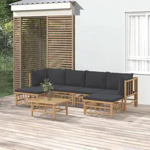 vidaXL Patio Furniture Set 7 Piece Sectional Sofa with Dark Gray Cushions Bamboo vidaXL Patio Furniture Set 7 Piece Sectional Sofa with Dark Gray Cushions Bamboo