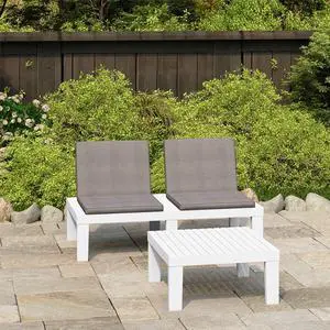 vidaXL Patio Furniture Set 2 Piece Patio Bench Chair with Table Plastic White vidaXL Patio Furniture Set 2 Piece Patio Bench Chair with Table Plastic White
