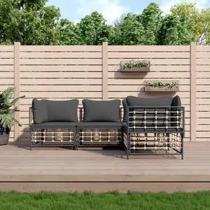 vidaXL Patio Furniture Set 4 Piece Sofa with Cushions Anthracite Poly Rattan vidaXL Patio Furniture Set 4 Piece Sofa with Cushions Anthracite Poly Rattan