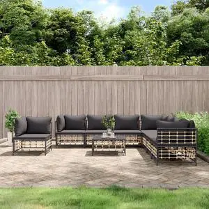 vidaXL Patio Furniture Set 9 Piece Sofa with Cushions Anthracite Poly Rattan vidaXL Patio Furniture Set 9 Piece Sofa with Cushions Anthracite Poly Rattan