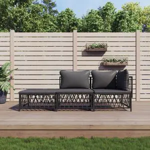 vidaXL Patio Furniture Set 3 Piece Sectional Sofa with Cushions Anthracite Steel vidaXL Patio Furniture Set 3 Piece Sectional Sofa with Cushions Anthracite Steel