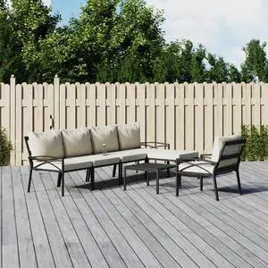 vidaXL Patio Furniture Set 7 Piece Sectional Sofa with Sand Cushions Steel vidaXL Patio Furniture Set 7 Piece Sectional Sofa with Sand Cushions Steel