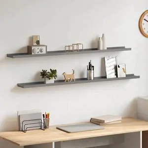 vidaXL Wall Shelves Floating Shelves Display Shelves for DVDs 2 Pcs Gray 45.3" vidaXL Wall Shelves Floating Shelves Display Shelves for DVDs 2 Pcs Gray 45.3"