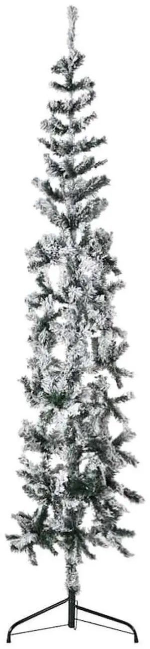 vidaXL Christmas Tree Decor Slim Artificial Half Xmas Tree with Flocked Snow vidaXL Christmas Tree Decor Slim Artificial Half Xmas Tree with Flocked Snow