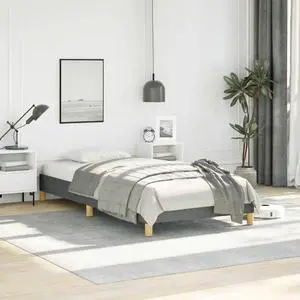 vidaXL Twin XL Size Bed Frame with Plywood Slats, Platform Bed Frame, Fabric Upholstered Mattress Foundation, No Box Spring Needed & Easy Assembly, Dark Gray, without Mattress vidaXL Twin XL Size Bed Frame with Plywood Slats, Platform Bed Frame, Fabric Upholstered Mattress Foundation, No Box Spring Needed & Easy Assembly, Dark Gray, without Mattress