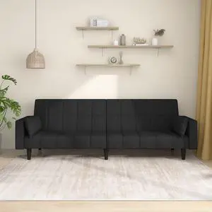 vidaXL 2-Seater Sofa Bed with Two Pillows Accent Loveseat Couch Black Fabric vidaXL 2-Seater Sofa Bed with Two Pillows Accent Loveseat Couch Black Fabric
