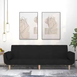 vidaXL 2-Seater Sofa Bed with Two Pillows Accent Loveseat Couch Black Fabric vidaXL 2-Seater Sofa Bed with Two Pillows Accent Loveseat Couch Black Fabric