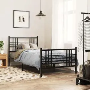 vidaXL Metal Bed Frame with Headboard and Footboard Furniture Black 39.4"x78.7" vidaXL Metal Bed Frame with Headboard and Footboard Furniture Black 39.4"x78.7"