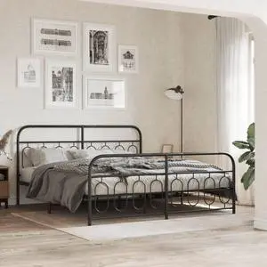 vidaXL Metal Bed Frame with Headboard and Footboard Base Black 76"x79.9" King vidaXL Metal Bed Frame with Headboard and Footboard Base Black 76"x79.9" King