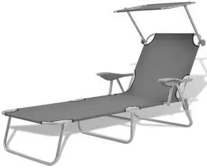 vidaXL Patio Lounge Chair Outdoor Chaise Lounge Sunbed with Canopy Steel Gray vidaXL Patio Lounge Chair Outdoor Chaise Lounge Sunbed with Canopy Steel Gray