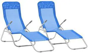 vidaXL Deckchairs Outdoor Lounge Chairs Folding Sunlounger 2 Pcs Blue Textilene vidaXL Deckchairs Outdoor Lounge Chairs Folding Sunlounger 2 Pcs Blue Textilene
