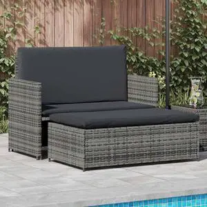 vidaXL Patio Furniture Set 2 Piece Sleeper Sofa with Cushions PE Rattan Gray vidaXL Patio Furniture Set 2 Piece Sleeper Sofa with Cushions PE Rattan Gray